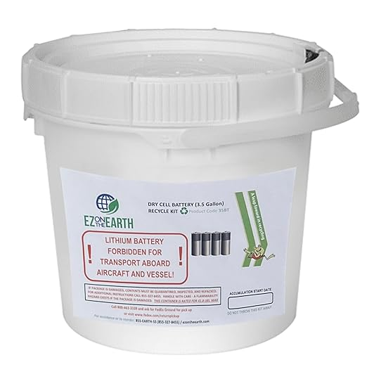 Dry Cell Battery Recycling Container – 3.5 Gallon, Battery Disposal Bin with Lid That Holds up to 41.8 lbs Batteries - Recycling Pail with Cardboard Box