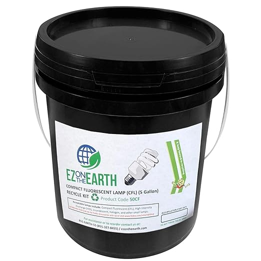 Recycling Container for Compact Fluorescent Lamps – 5 Gallons Recycling Kit for Mini Spiral Light Bulbs (Recycling Bin for 45 – 90 Units) (Model – 50CF)