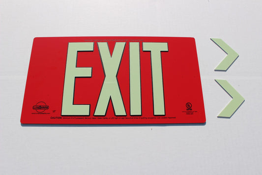 Photoluminescent Exit Sign, Single Sided, Red Aluminum Composite