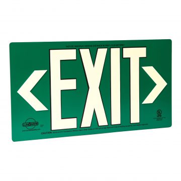 Photoluminescent Exit Sign, Single Sided, Green Aluminum Composite