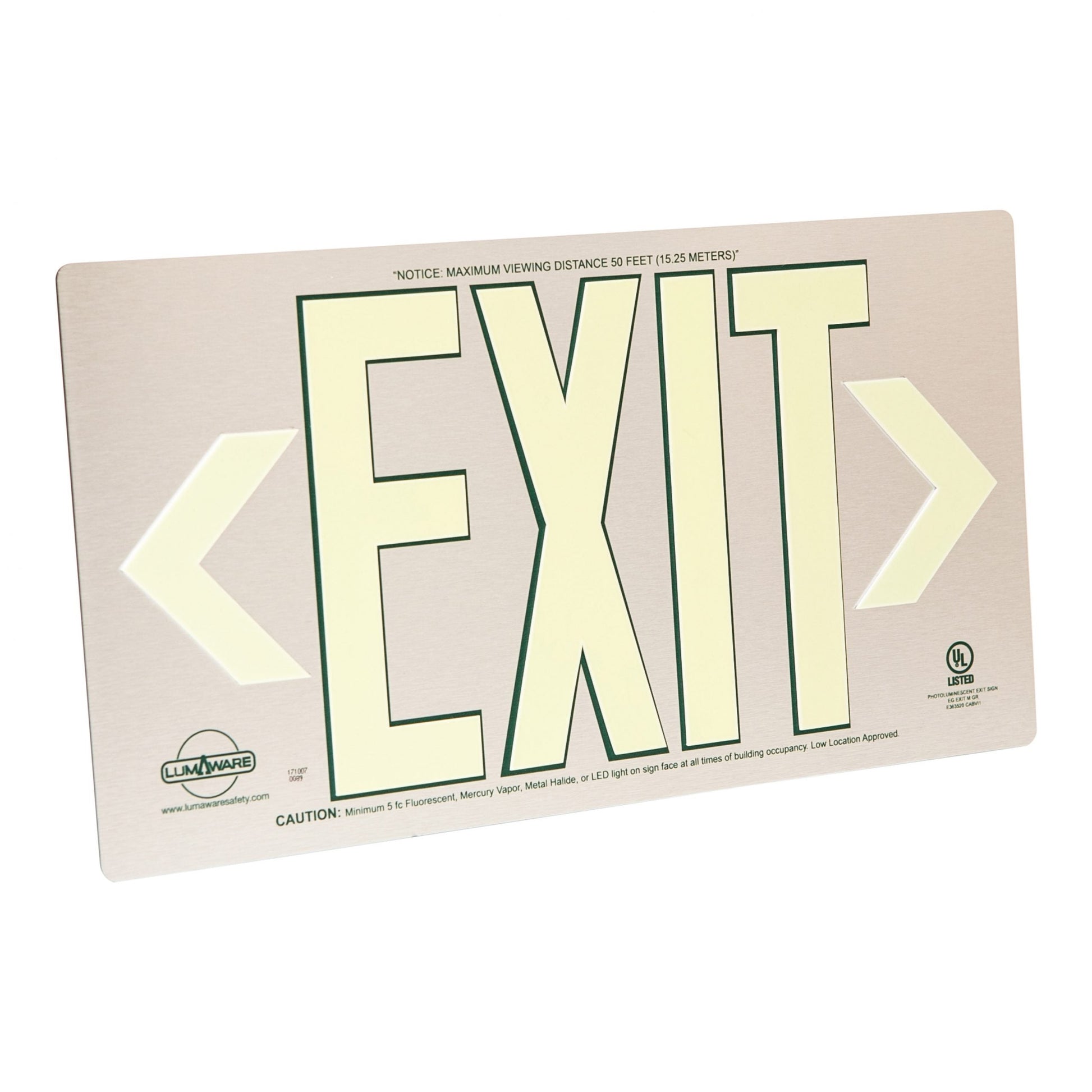 Photoluminescent Exit Sign – Single Sided – Brushed Aluminum Composite